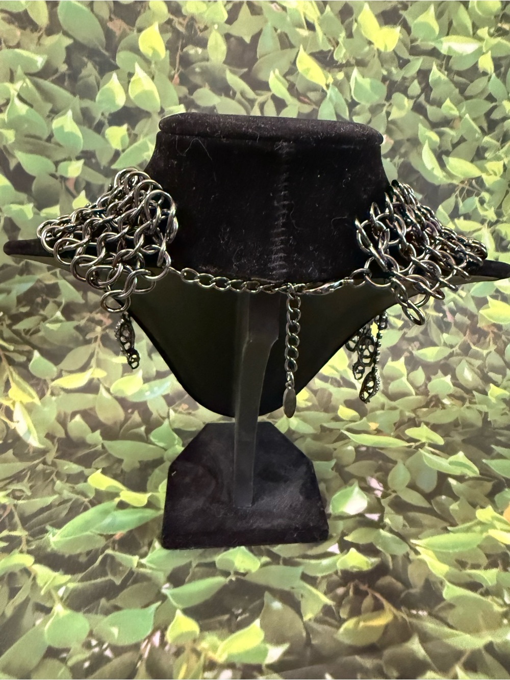 Natasha Couture Gothic Silver Crystal Skull Chainmail Necklace - Picture 9 of 12